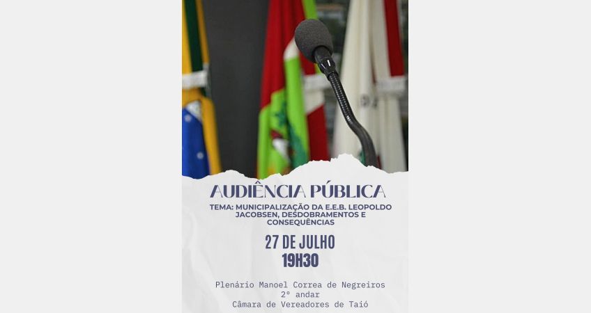 Audiência pública debaterá municipalização de escola Audiência pública debaterá municipalização de escola
